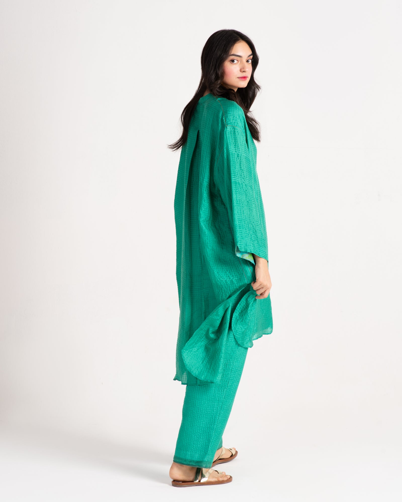 Aisha Salwar Silk Check Aqua