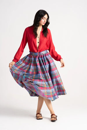 Nargis Skirt Silk Dupion Check Amethyst