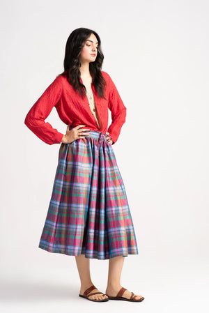 Nargis Skirt Silk Dupion Check Amethyst