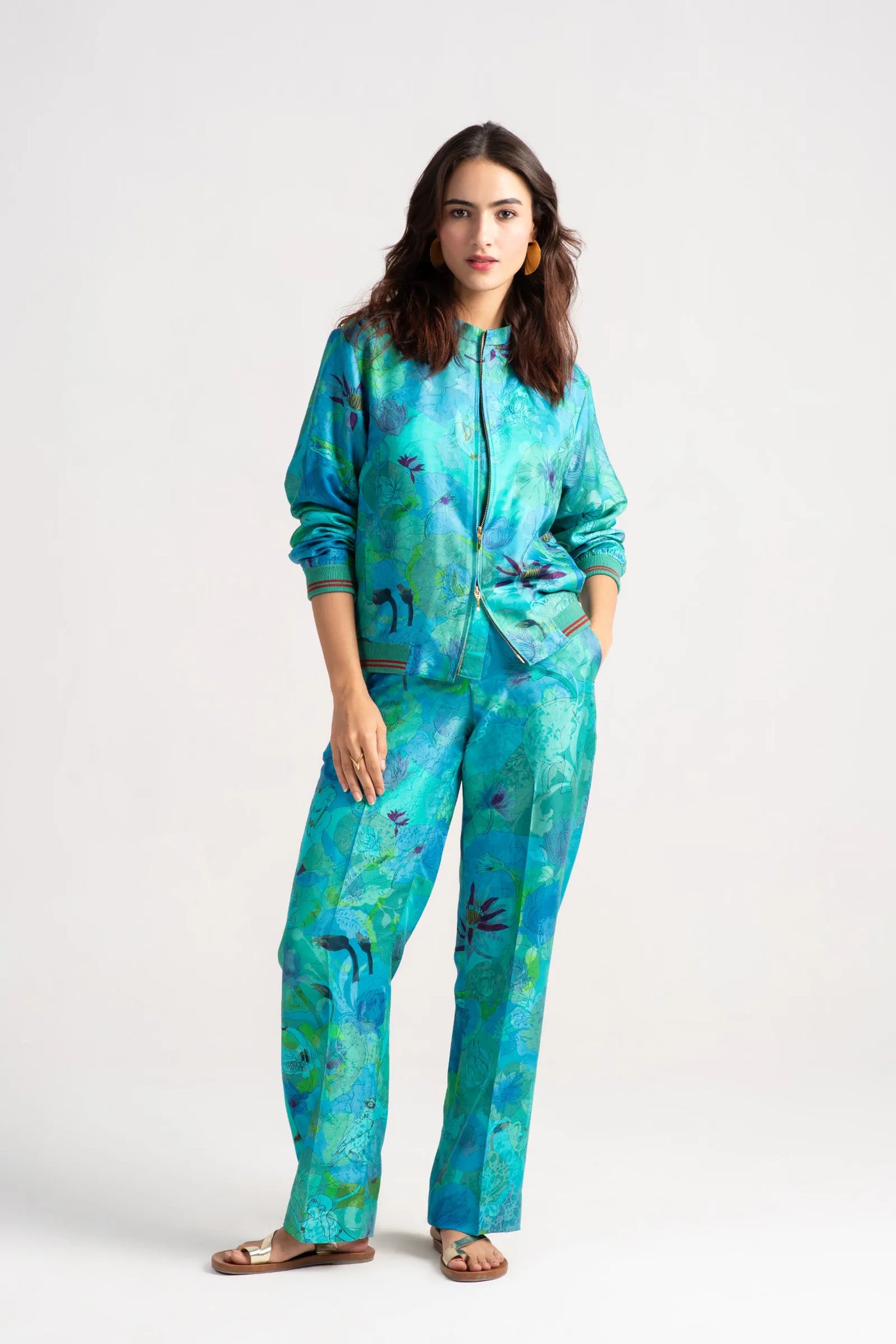 Azad Trousers Silk Damask Aqua