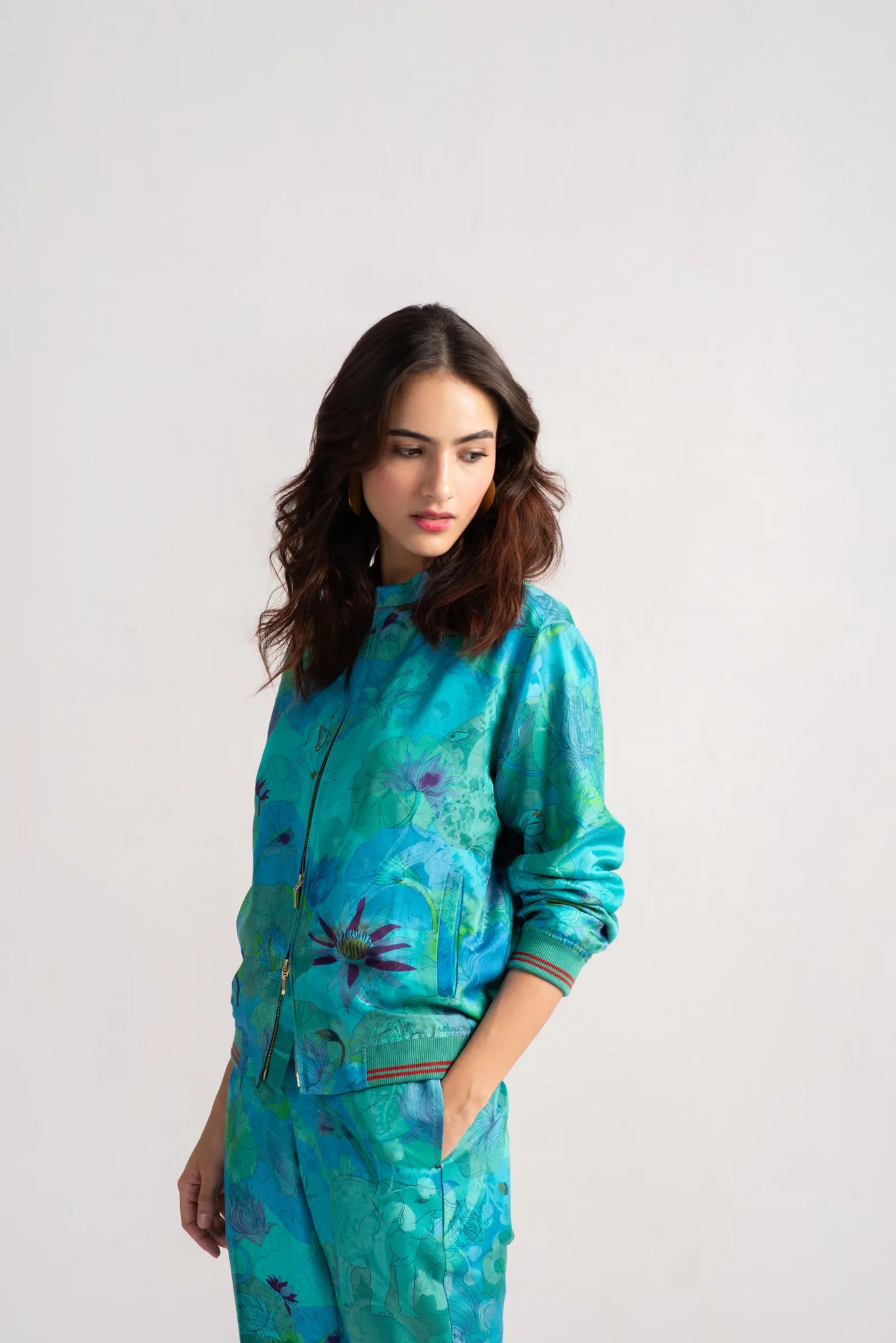 Azad Trousers Silk Damask Aqua