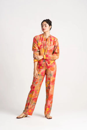 Azad Trousers Silk Damask Grapefruit