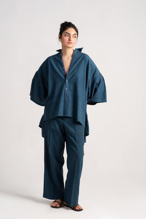 Manchali Shirt Cotton Silk Check Teal