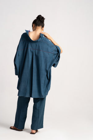 Manchali Shirt Cotton Silk Check Teal