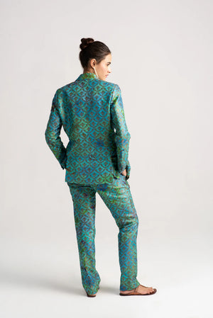 Rana Blazer Silk Brocade Aqua