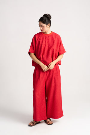 Roshan Bulbul Top Silk Check Red