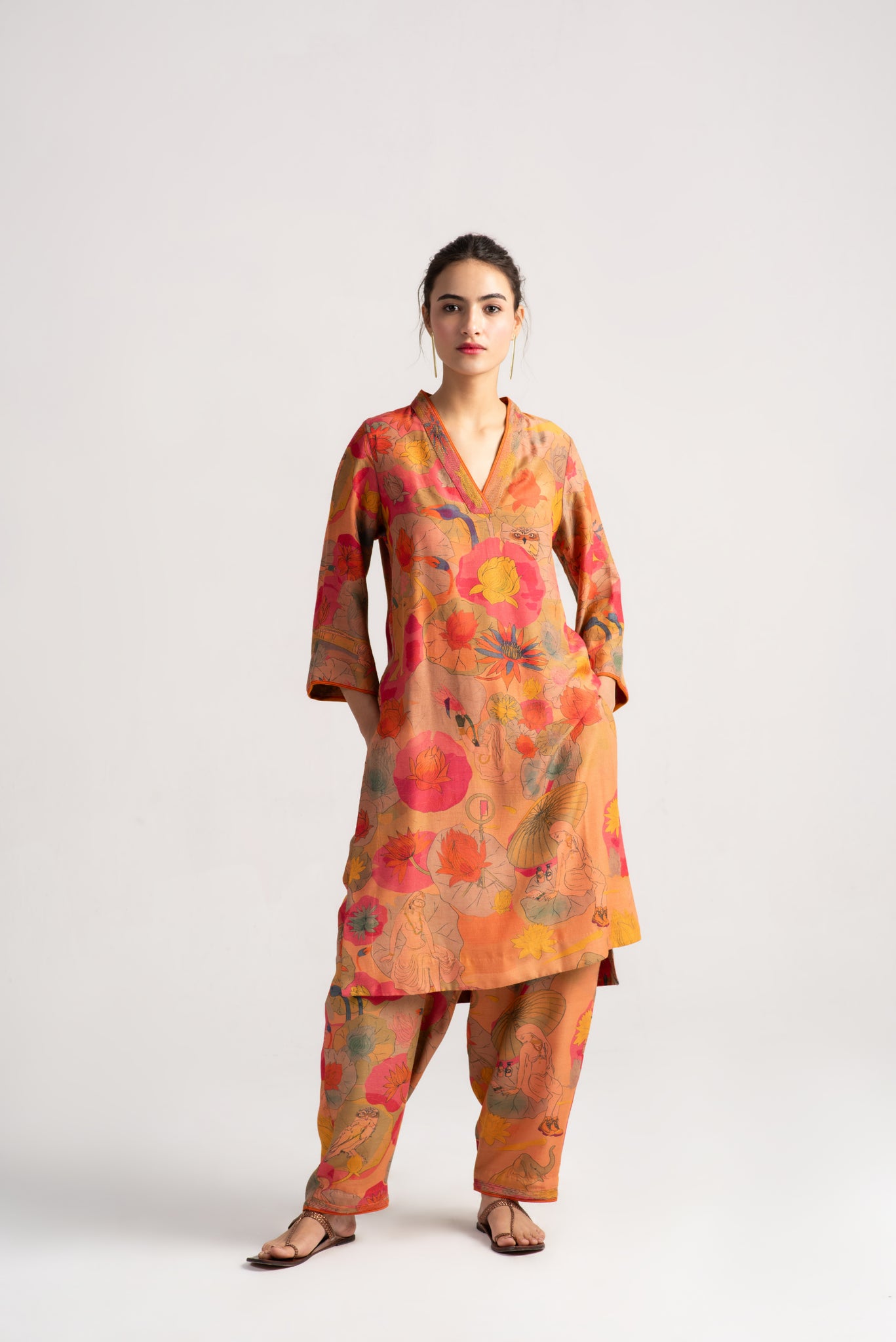 Aisha Salwar Muga Satin Silk Grapefruit