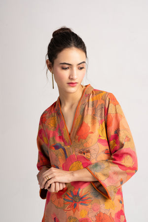 Damini Kurta Muga Satin Grapefruit