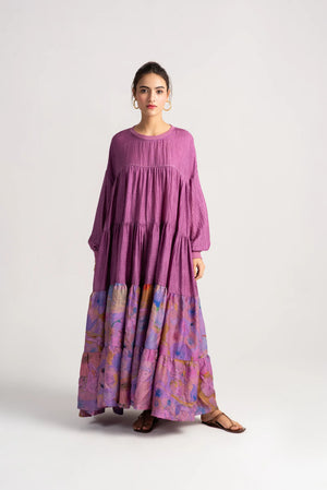 Noor Mahal Dress Silk Check Amethyst