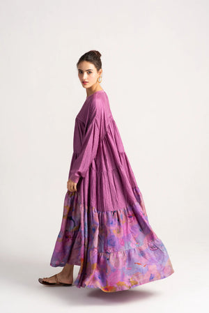 Noor Mahal Dress Silk Check Amethyst
