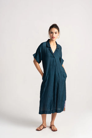 Padmini Dress Silk Check Teal