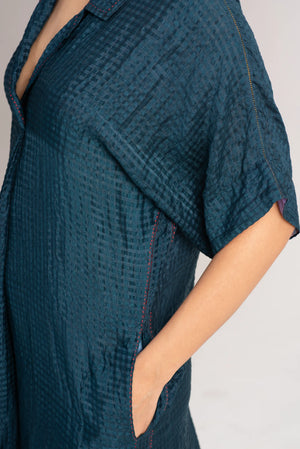 Padmini Dress Silk Check Teal