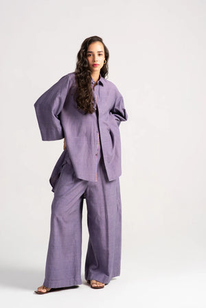 Manchali Shirt Cotton Silk Check Lilac