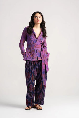 Chandrika Trousers Cotton Ikat Navy-Wine