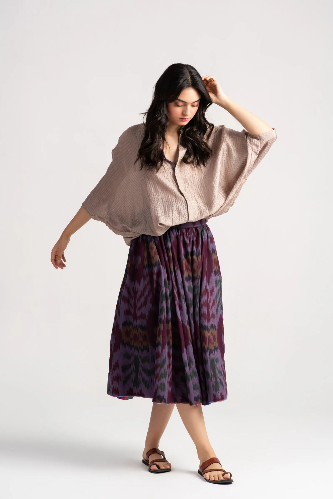 Nargis Skirt Cotton Ikat Lilac-Wine