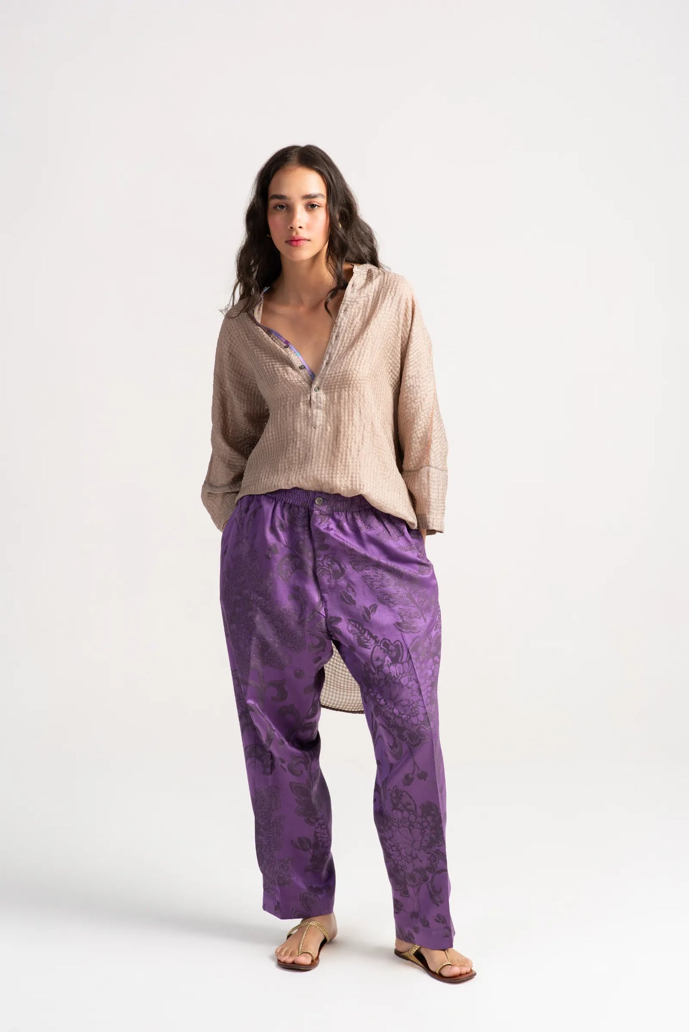 Azad Trousers Silk Damask Amethyst