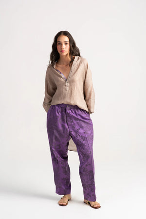 Azad Trousers Silk Damask Amethyst