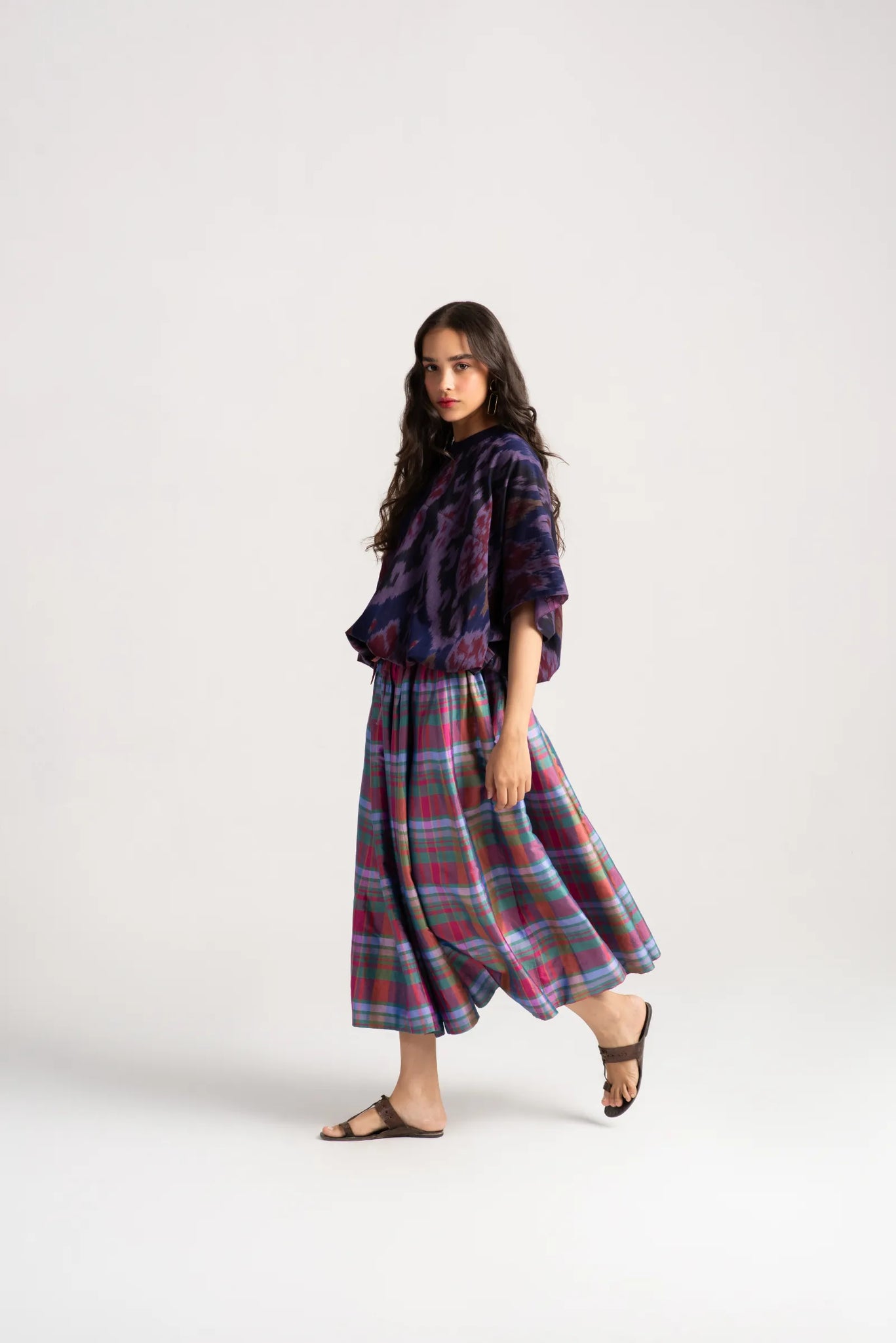 Bulbul Top Cotton Ikat Navy-Wine