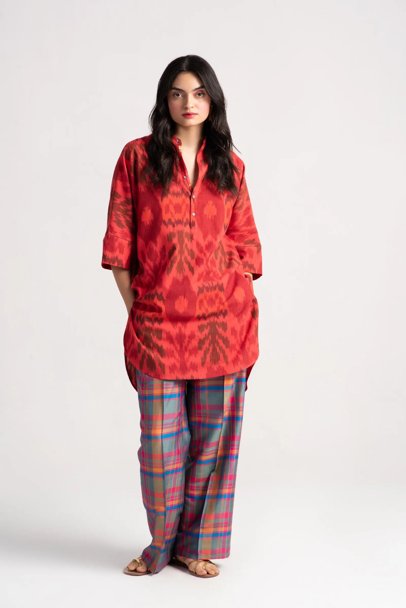 Noor Kurta Cotton Ikat Red