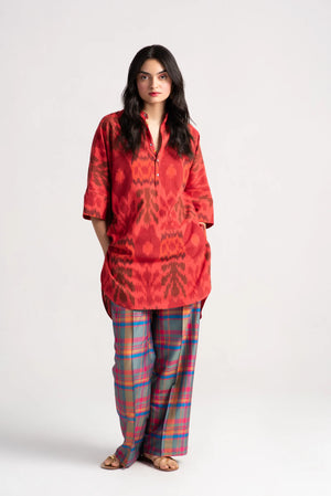 Noor Kurta Cotton Ikat Red