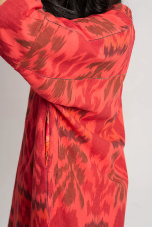 Noor Kurta Cotton Ikat Red