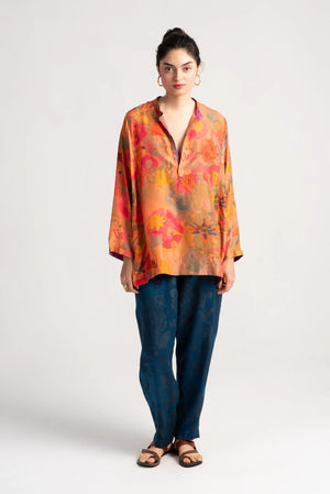Azad Trousers Silk Damask Teal