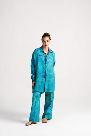 Udaan Shir Linen Aqua