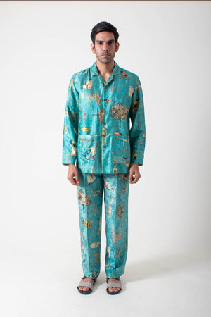 Libaas Shirt Silk Damask Turquoise