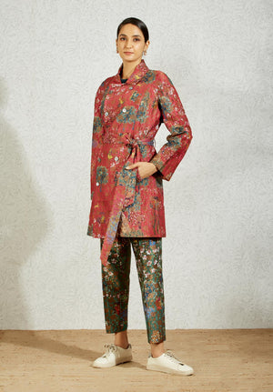 Royal Within Trench Coat Fuchsia Silk Brocade