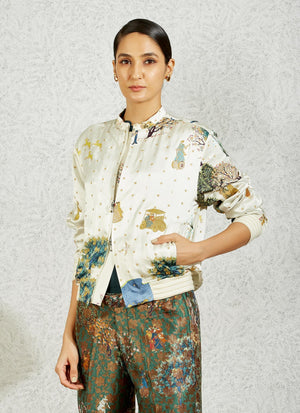 Janbaaz Bomber Jacket Satin Silk White