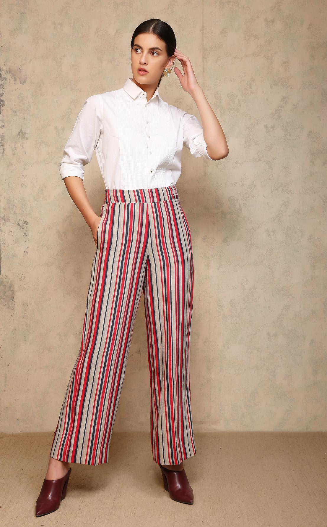 Leap High Waisted Azad Trouser Fuchsia Stripe Linen
