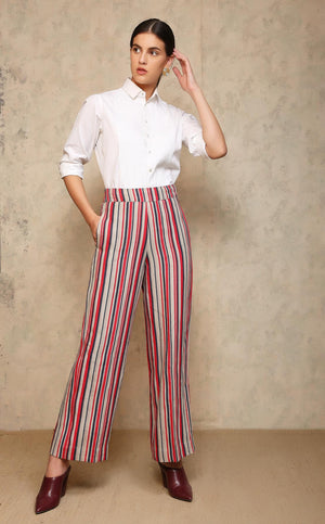 Leap High Waisted Azad Trouser Fuchsia Stripe Linen