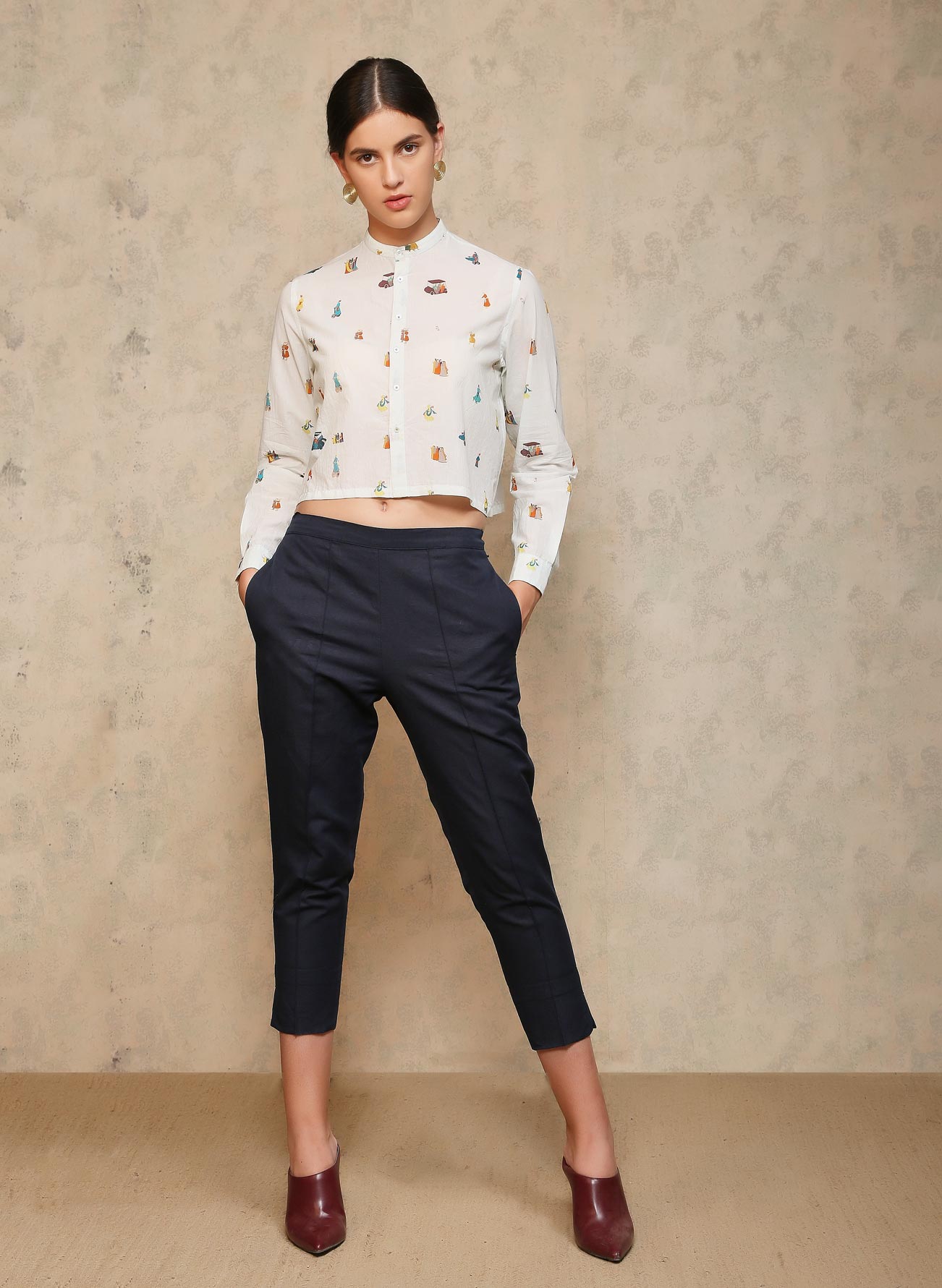 Royal WIthin Cropped Shirt Ice Blue Cotton Mulmul