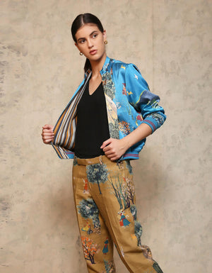 Janbaaz Bomber Jacket Satin Silk Turquoise