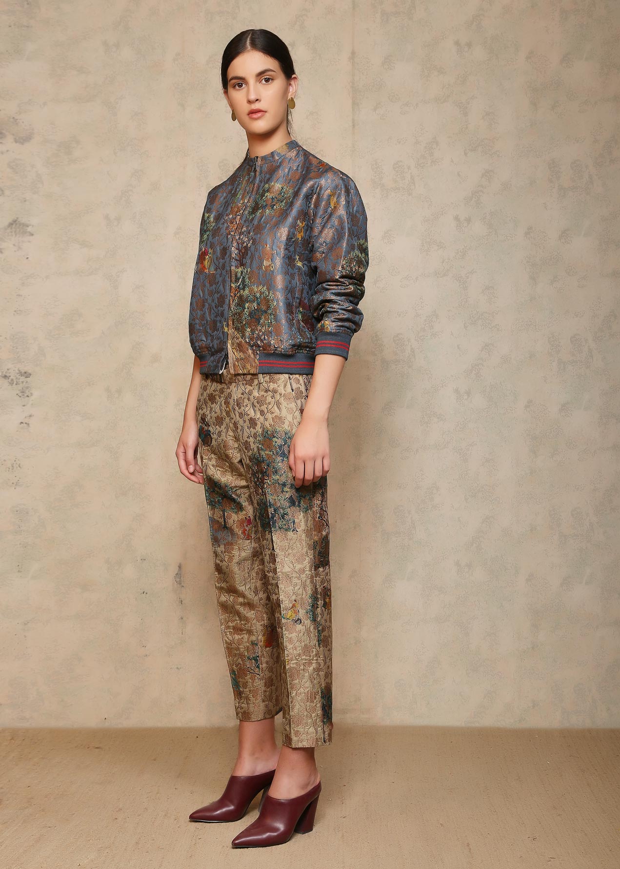 Janbaaz Bomber Jacket Silk Brocade Navy Blue