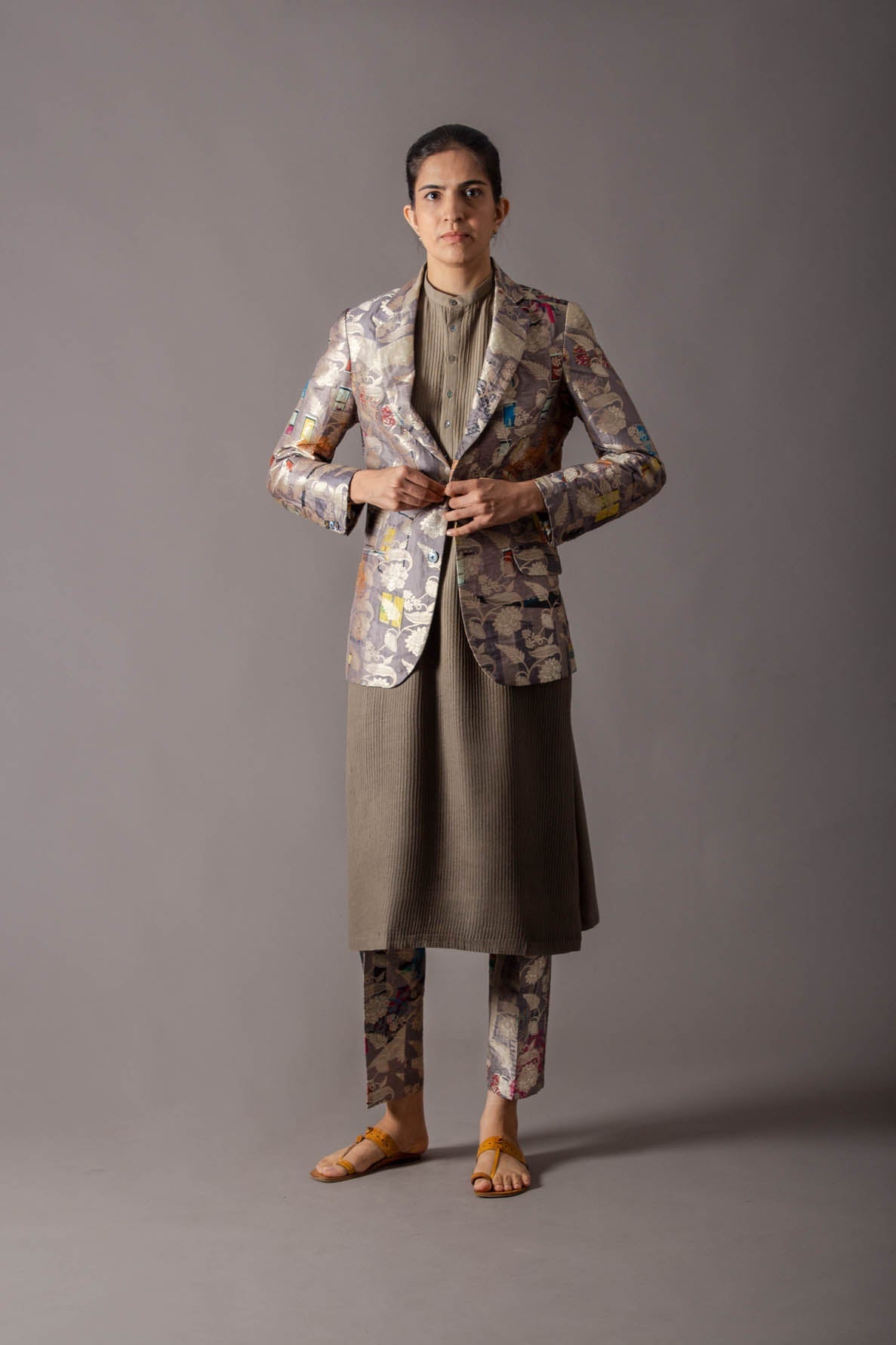 Classic Trouser Silk Brocade Grey