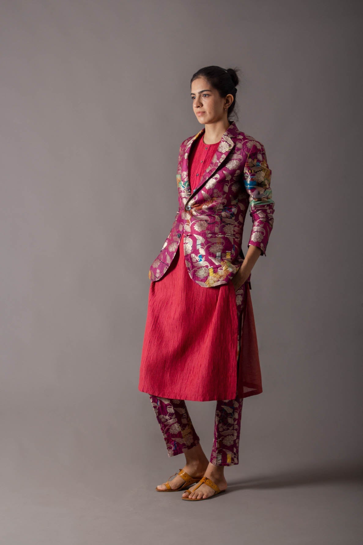 Classic Trouser Silk Brocade Fuchsia