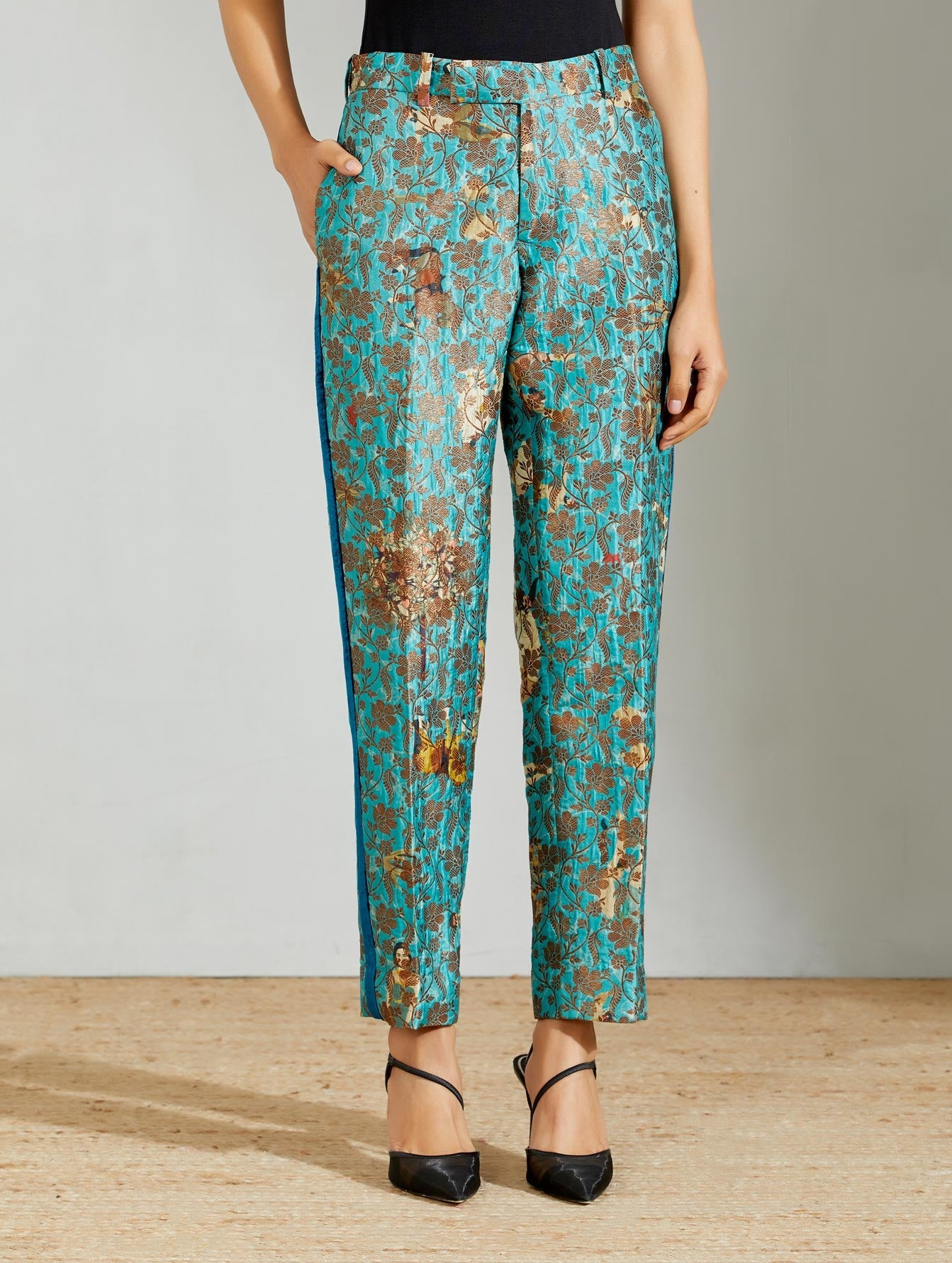 Classic Trouser Silk Brocade Turquoise – SUKETDHIR