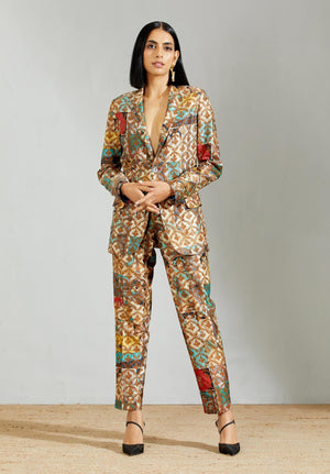 Rana Blazer Silk Brocade Turquoise