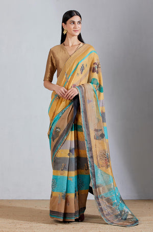 Chandani Saree Mustard Stripe Golfer