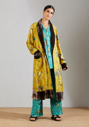 Libaas Robe Silk Damask Mustard