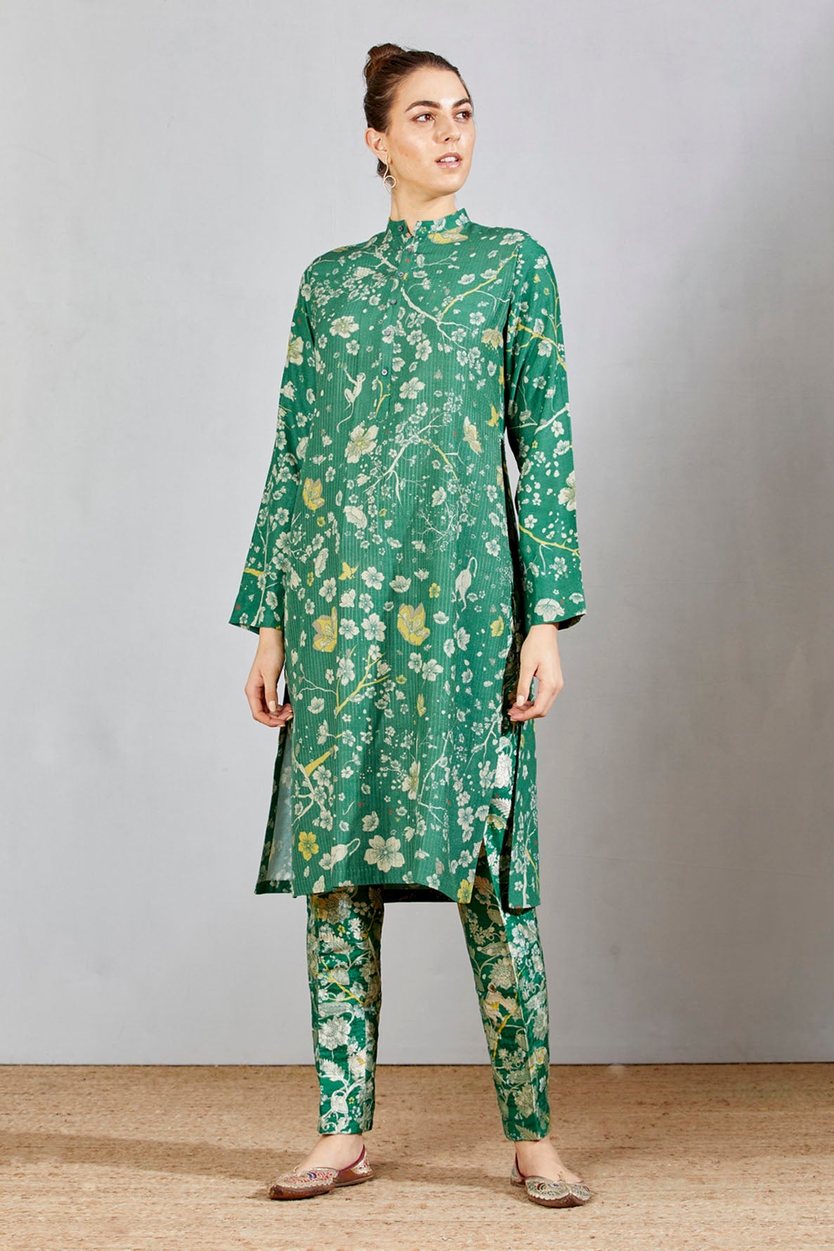 Bade Miyan Kurta Muga Satin Green Forest