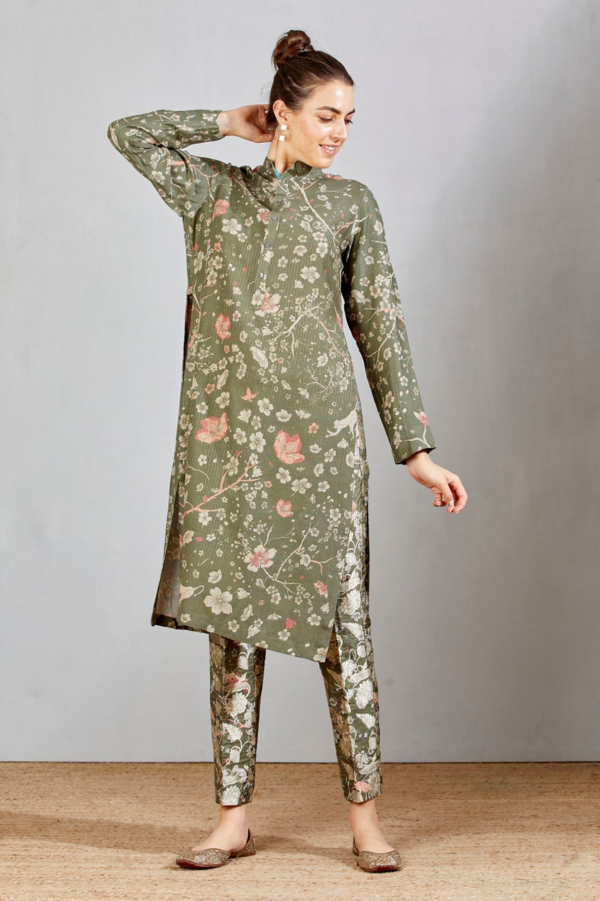 Bade Miyan Kurta Muga Satin Grey Forest