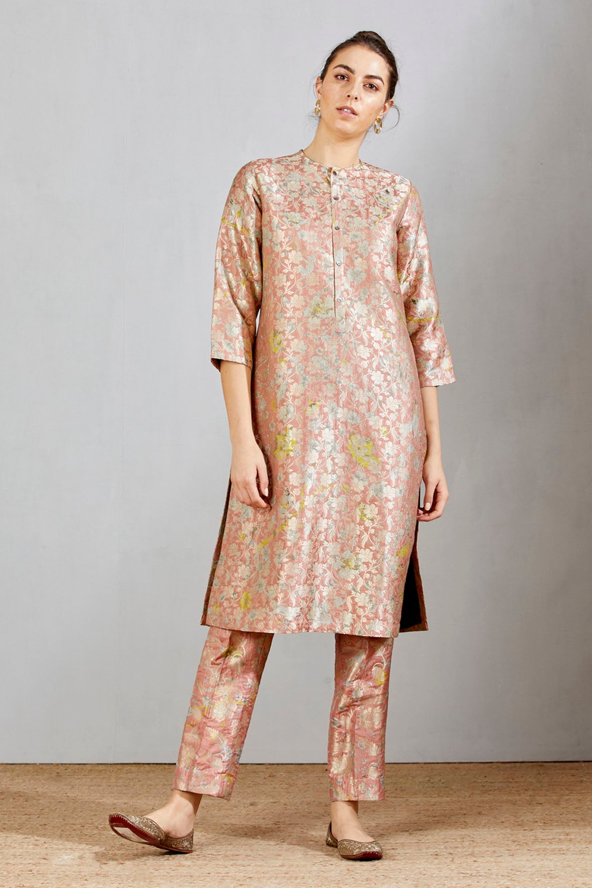 Bade Miyan Kurta Silk Brocade Salmon