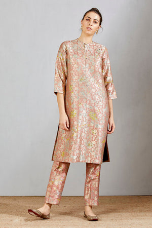 Bade Miyan Kurta Silk Brocade Salmon