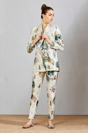 Boot Cut Trouser Silk Brocade White