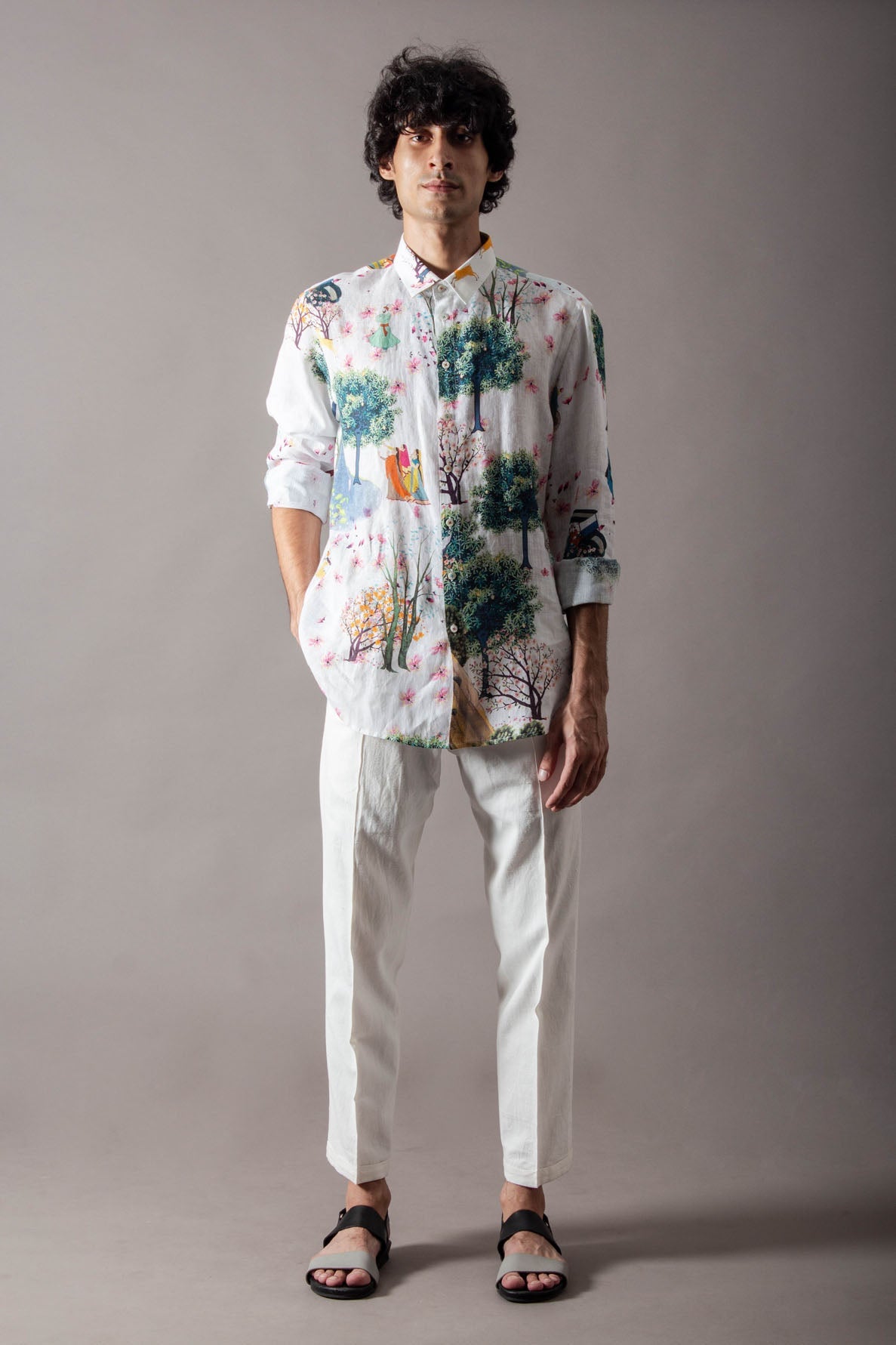 Classic Shirt Linen White Cherry Blossom