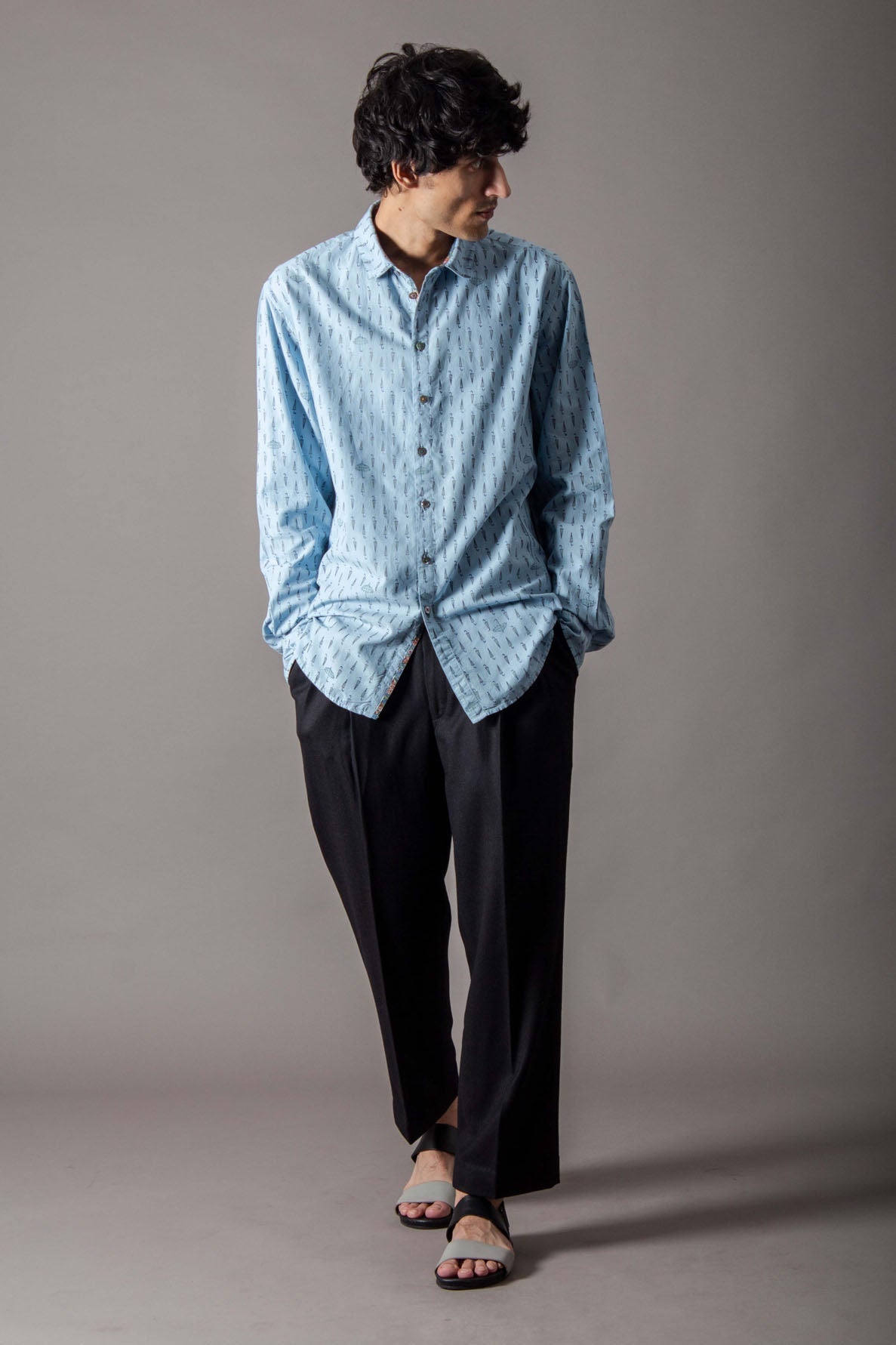 Classic Shirt Umbrella Handspun Handwoven Cotton Blue