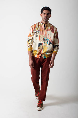 Janbaaz Bomber Jacket Silk Damask Coral Comic