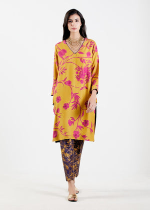 V Neck Kurta Muga Satin Sorbet